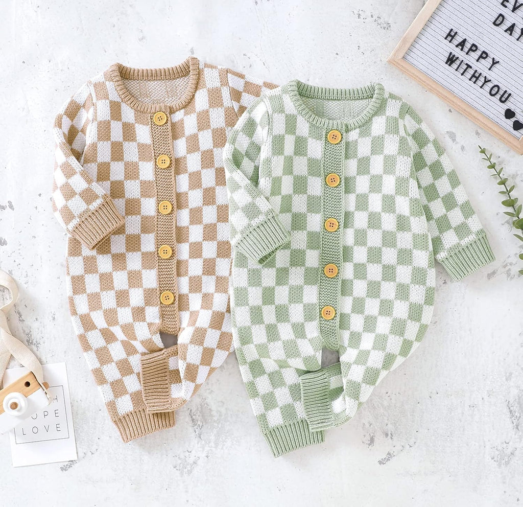 Checkerboard Knitted Baby Romper